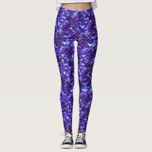 Royal Blue Mermaid Scale Poisson Leggings Pantalon