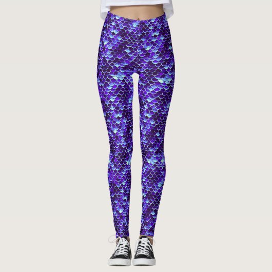 Royal Blue Mermaid Scale Poisson Leggings Pantalon (Devant)