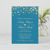 Royal Blue met Gold Confetti Polka Dots Wedding Kaart (Staand voorkant)