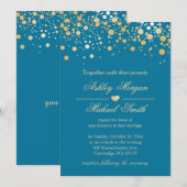 Royal Blue met Gold Confetti Polka Dots Wedding Kaart (Voorkant / Achterkant)