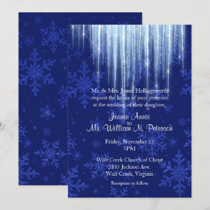 Royal Blue met Icicles Winter Huwelijksuitnodiging Kaart