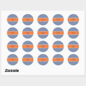 Royal Blue met Oranje Chevron Pattern Ronde Sticker (Vel)