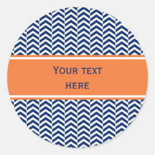 Royal Blue met Oranje Chevron Pattern Ronde Sticker