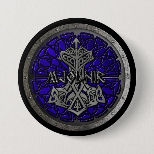Royal Blue Mjolnir Shield Ronde Button 7,6 Cm (Voorkant)