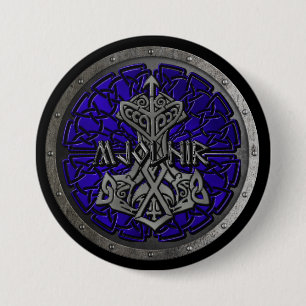 Royal Blue Mjolnir Shield Ronde Button 7,6 Cm