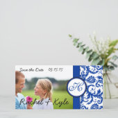 Royal Blue Modern Damask Save the Date (Staand voorkant)