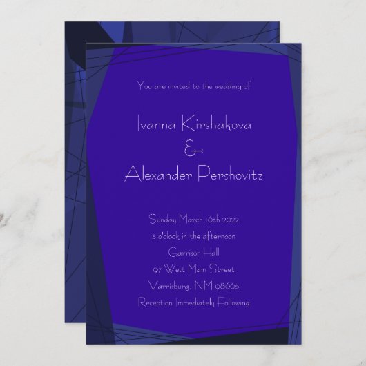 Royal Blue Modern Geometric Wedding Invitations Kaart (Voorkant / Achterkant)