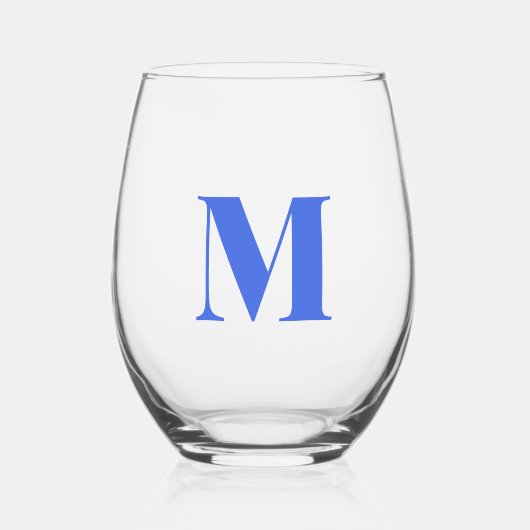Royal Blue Modern Monogram Initiaal Letter Wijnglas Zonder Voet (Voorkant)