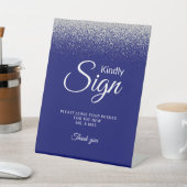Royal Blue Modern Silver Glitter Guest Book Sign Reclamebord Met Voetstuk (Insitu)