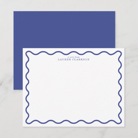 Royal Blue Modern Wavy Border Note Card Kaart (Voorkant / Achterkant)