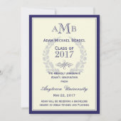 Royal Blue Monogram Faire-part de graduation (Devant)