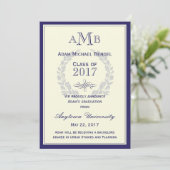 Royal Blue Monogram Faire-part de graduation (Debout devant)