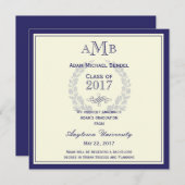 Royal Blue Monogram Faire-part de graduation (Devant / Derrière)