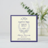 Royal Blue Monogram Faire-part de graduation (Debout devant)