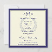 Royal Blue Monogram Faire-part de graduation (Devant)