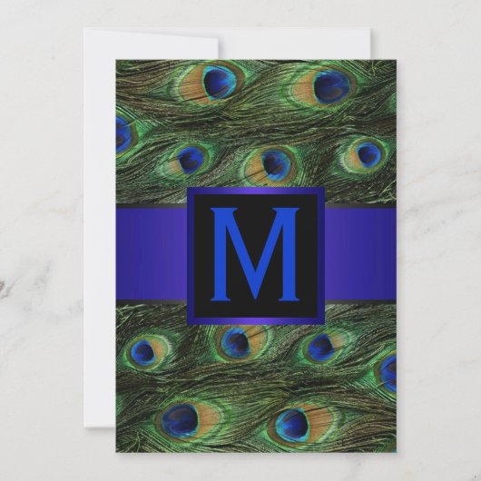 Royal Blue Monogram Peacock Kaart (Voorkant)