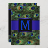 Royal Blue Monogram Peacock Kaart (Voorkant / Achterkant)
