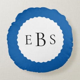 Royal Blue Monogram Round Pillow Rond Kussen