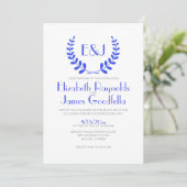 Royal Blue Monogram Wedding Invitations Kaart (Staand voorkant)