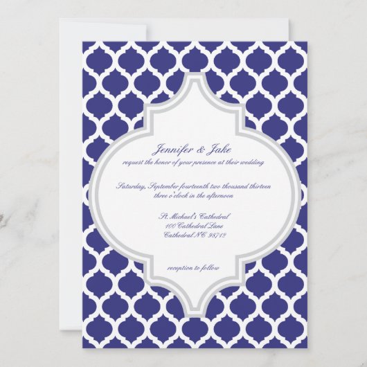 Royal Blue Moroccan Wedding Invitations Kaart (Voorkant)