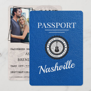Royal Blue Nashville Passport Bewaar de datum Save The Date