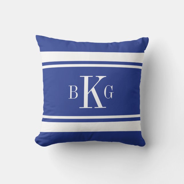 Royal Blue Nautical Stripes Custom Monogram Kussen (Voorkant)