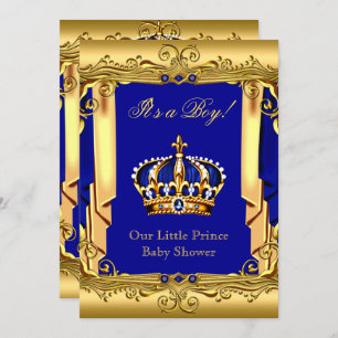 Royal Blue Navy Gold Crown Baby shower Kaart