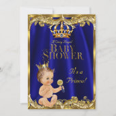 Royal Blue Navy Gold Prince Baby shower Brunette Kaart (Voorkant)