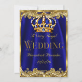 Royal Blue Navy Wedding Gold Crown 3 Kaart (Voorkant)