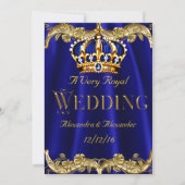 Royal Blue Navy Wedding Gold Crown Kaart (Voorkant)