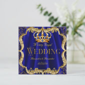 Royal Blue Navy Wedding Gold Crown Kaart (Staand voorkant)