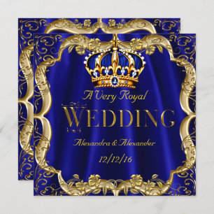 Royal Blue Navy Wedding Gold Crown Kaart