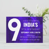 Royal Blue Neon 9e anniversaire Invitation (Debout devant)