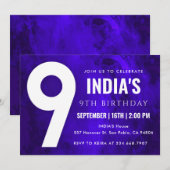 Royal Blue Neon 9e anniversaire Invitation (Devant / Derrière)