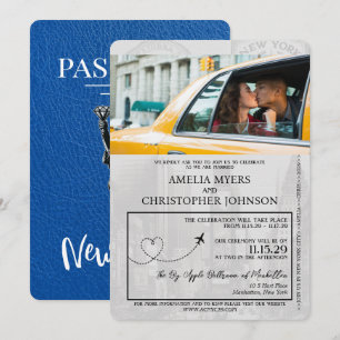 Royal Blue New York Passport Wedding Kaart