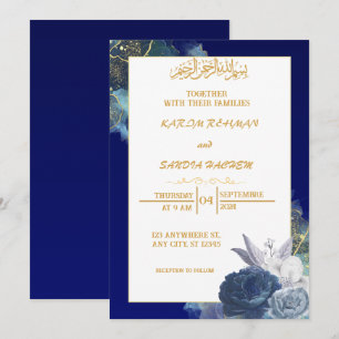 Royal Blue Nikah Faire-part de mariage musulman is