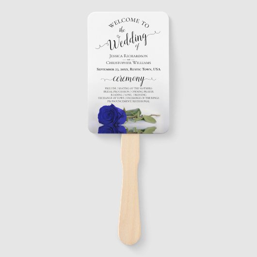 Royal Blue of Cobalt Roos Elegant Wedding Programm Handwaaier (Voorkant)