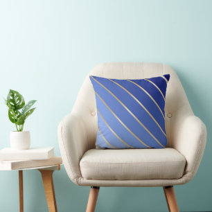 Royal Blue Ombre & Gold Stripe Coussin