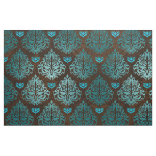 Royal Blue op Brown Retro Damask Luxury Decoratief Stof