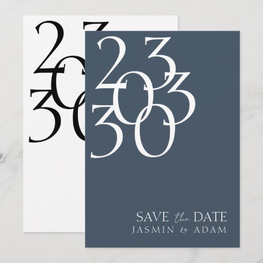 Royal Blue Opulence Minimale Typografie Bruiloft Save The Date (Voorkant / Achterkant)