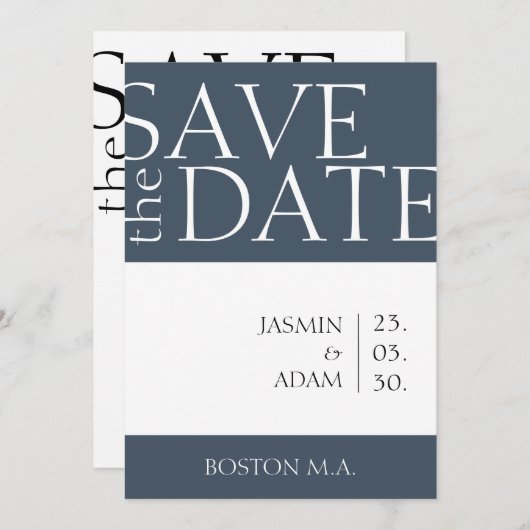 Royal Blue Opulence Minimale Typografie Bruiloft Save The Date (Voorkant / Achterkant)