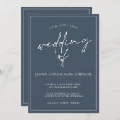 Royal Blue Opulence Script bruiloft uitnodiging (Voorkant / Achterkant)