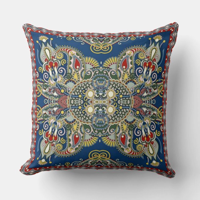 Royal Blue Oriental Design Kussen (Voorkant)
