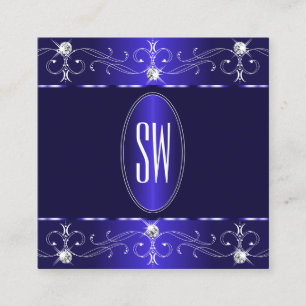 Royal Blue  Ornamenten Monogram Vierkante Visitekaartje