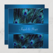 Royal Blue Paarse Peacock Feathers Wedding Kaart (Voorkant / Achterkant)