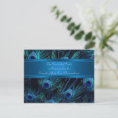 Royal Blue Paarse Peacock Feathers Wedding Uitnodiging Briefkaart (Staand voorkant)