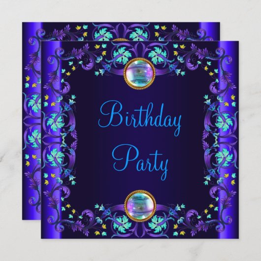 Royal Blue Paarse verjaardagsfeest Kaart (Voorkant / Achterkant)