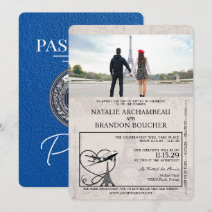 Royal Blue Paris Passport Bruiloft Kaart