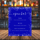 Royal blue parties scintillant mariage menu<br><div class="desc">Un arrière - plan bleu royal. Décoré de parties scintillant en faux argent,  pétillant. Avec le texte : Ouvre la barre. Personnalisez et ajoutez le menu de votre barre. Texte blanc.</div>