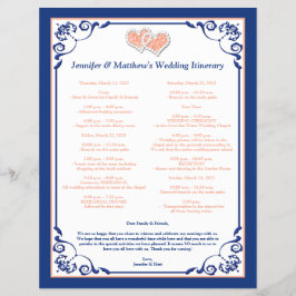 Royal Blue, Peach Hearts Wedding Itinerary Flyer